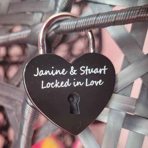 Personalised Engraved Black Heart Padlock