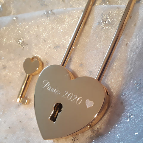 Personalised Engraved 45mm Gold Heart Lock Padlock (Extra Long Shackle) - GiftedinDesign