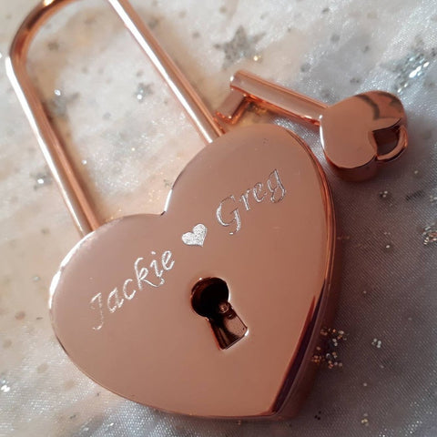 Personalised Engraved 45mm Rose Gold Heart Lock Padlock (Extra Long Shackle) - GiftedinDesign