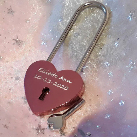 Personalised Engraved Pink Heart Padlock (Long Shackle)