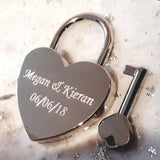 Personalised Engraved 45mm Silver Chrome Heart Padlock - GiftedinDesign