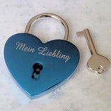 Personalised Engraved 45mm Blue Heart Padlock - GiftedinDesign