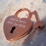 Personalised Engraved 45mm Rose Gold Heart Padlock - GiftedinDesign