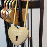 Personalised Engraved Antique Brass Heart Padlock (Long Shackle)