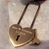 Personalised Engraved 45mm Antique Brass Heart Padlock (Extra Long Shackle) - GiftedinDesign