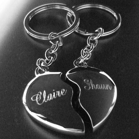 Personalised Engraved Chrome Joining /Split Heart Couple Keyrings - GiftedinDesign