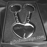 Personalised Engraved Chrome Joining /Split Heart Couple Keyrings - GiftedinDesign