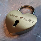 Personalised Engraved 45mm Antique Brass Heart Padlock - GiftedinDesign