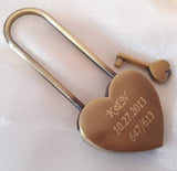 Personalised Engraved 45mm Antique Brass Heart Padlock (Extra Long Shackle) - GiftedinDesign